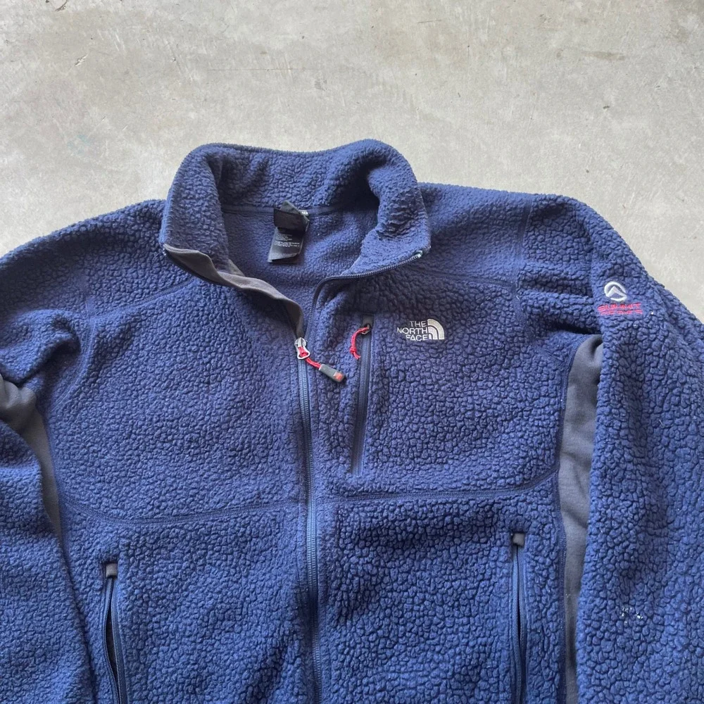 The North Face Summit Series Mens Fleece Jacket Navy Blue Sherpa Full Zip Large
